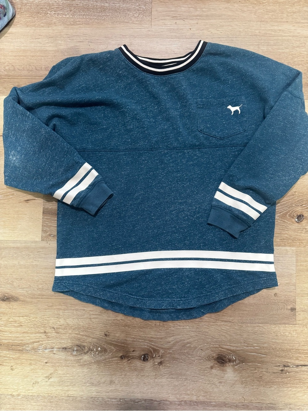 Victoria's Secret Teal Heather Crewneck with White Stripe Accents